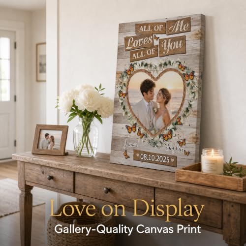 Ipplee Personalized Heart Eucalyptus Butterfly Love Quote Canvas Wall Art - color: Design9