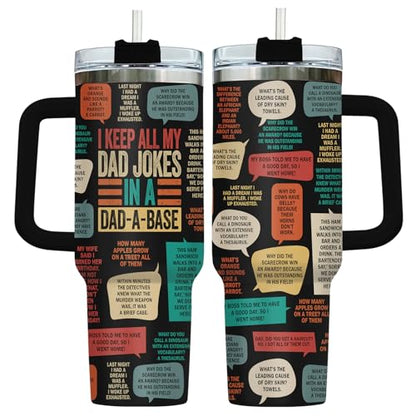 34HD Daddy Keep All My Dad Jokes Base 40 oz Tumbler with Handle, Dad Gift - color: Dad Jokes