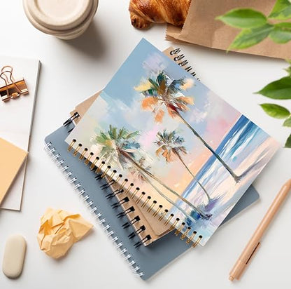 Coastal Beach Palm Tree Notebook, Tropical Ocean Beachy Journal, Beach Lovers Gifts for Women, Coastal Ocean Palm Tree Spiral Notebook Journal 5.5x8.3 - color: Color 08