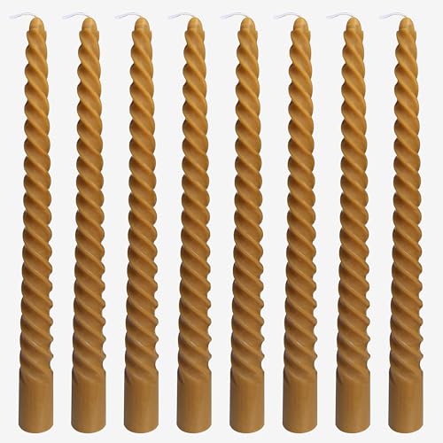 8 Pack 10 Inch Brown Spiral Taper Candle Set, 7/8 Inch Unscented Driples Candlesticks for Home Decoration, 6-7 Hours Burn - color: Brown