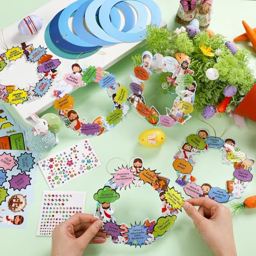 Hollowfly 48 Sets Christian Easter Wreath Craft Kit for Sunday School - style: Jesus