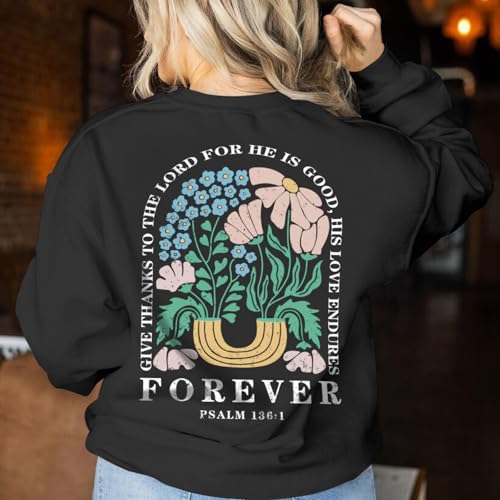 KEEVICI Women Christian Jesus Faith Sweatshirts Bible Verse Flower Floral Sweatshirt Religious God Graphic Oversized Hoodie - color: Black, size: X-Large