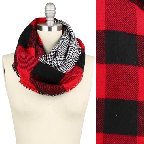 ScarvesMe Women's Check and Plaid Soft Infinity Loop Winter Fall Warm Scarf - color: Easc9397_red