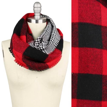 ScarvesMe Women's Check and Plaid Soft Infinity Loop Winter Fall Warm Scarf - color: Easc9397_red