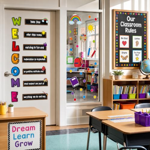 Cinrobiye Welcome Window Door Clings Stickers,Welcome Poster for Classrooms Door Decorations Back to School Party Teachers Supplies for Preschool Kindergarten Elementary Wall Glass Blackboard Decor