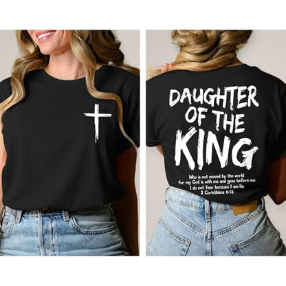 Daughter of The King Christian Shirts for Women Bible Verse Graphic Tees Shirt Jesus Inspirational Religious T-Shirt - color: Black, size: XX-Large
