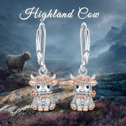 Vito Moonstone Turquoise Drop Earrings for Women, 925 Sterling Silver Hooks - style: Highland Cow