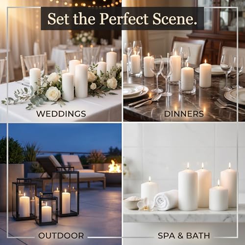 Unscented Pillar Candles - Set of 4 Vanilla Candles - 3x6 Slow Burning Candles for Weddings & Table Centerpieces - Large Pillar Candles, PARNOO - color: White