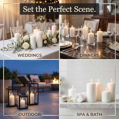 Unscented Pillar Candles - Set of 4 Vanilla Candles - 3x6 Slow Burning Candles for Weddings & Table Centerpieces - Large Pillar Candles, PARNOO - color: White