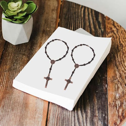 KOMI 2 PCS Wood Rosary Beads for Car Rearview Mirror, Handmade Wooden Rosary with St Benedict Medal and Crucifix Cross Car Rosaries Catholic Gifts - size: 2 pieces Wood