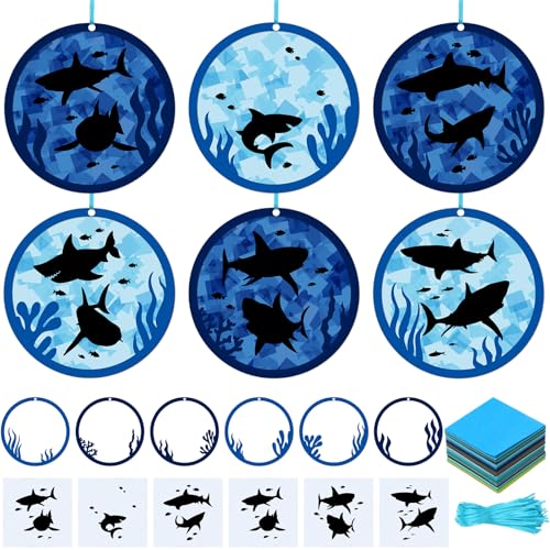 Motipuns 24 Sets Shark Craft Kits, DIY Ocean Hanging Ornaments Paper - style: Shark