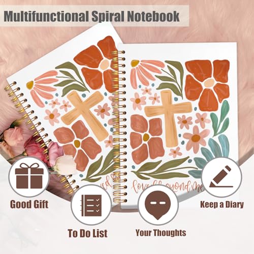 Christian Spiral Notebook Journal 5.5x8.3 Inch, Loved Beyond Measure Bible Verse Notebooks for Note Taking, Prayer Scripture Journal for Woman, Flower Bible Hardcover Notebook - color: Christian cross