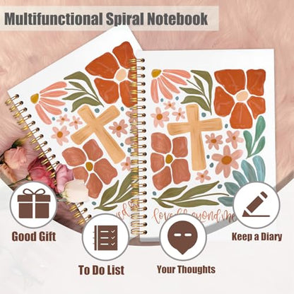 Christian Spiral Notebook Journal 5.5x8.3 Inch, Loved Beyond Measure Bible Verse Notebooks for Note Taking, Prayer Scripture Journal for Woman, Flower Bible Hardcover Notebook - color: Christian cross