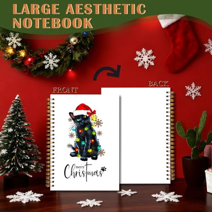 Exqcom Christmas Black Cat Spiral Notebook Gifts, Black Cat Gifts, Merry Christmas Journal for Women, Winter Holiday Funny Kitty Hardcover Notebook Journal Office School Supplies, 5.5x8.3 Inch - color: white Bible Notebook-O