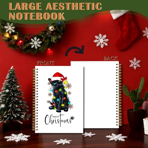 Exqcom Christmas Black Cat Spiral Notebook Gifts, Black Cat Gifts, Merry Christmas Journal for Women, Winter Holiday Funny Kitty Hardcover Notebook Journal Office School Supplies, 5.5x8.3 Inch - color: white Bible Notebook-O