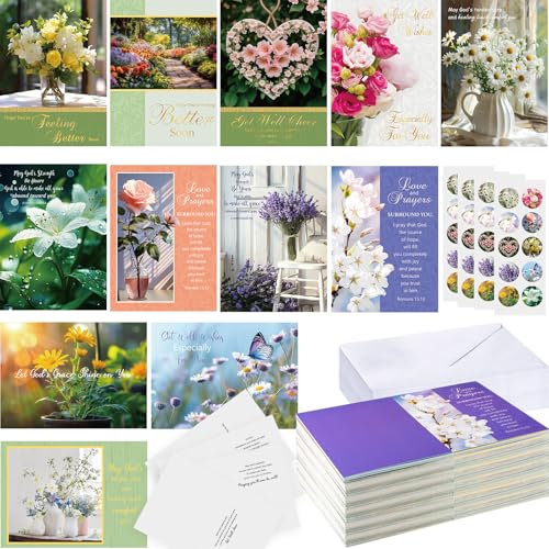 Motiskyy 72 Pack Religious Get Well Cards Bulk with Envelopes Stickers Christian Get Well Soon Greeting Cards with Scripture Encouragement Blessing 4.5 x 6.2 Inch(Natural Flowers) - style: Natural Flowers