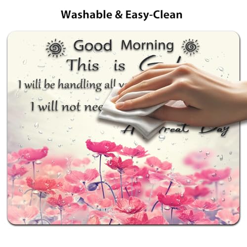 Good Morning This is God Christian Quote Mouse Pad, Pink Floral Desk Mat - color: Cute Colorful Art Rec21