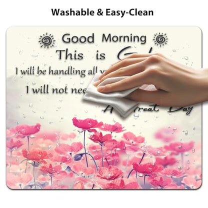 Good Morning This is God Christian Quote Mouse Pad, Pink Floral Desk Mat - color: Cute Colorful Art Rec21