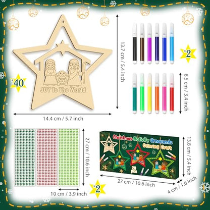 BeYumi Christmas Wooden Star Craft - 20Pcs DIY Wooden Star Ornaments Craft Kit for Kids Make Your Own Nativity Stars Christian Religious Xmas Craft with Gem Sticker Church Party Decoration Supplies - style: Star