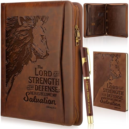 Fuyoooo 3 Pcs Lion Pastor Style Bible Verse Leather Portfolio Notebook Pens - style: Lion Pastor Style