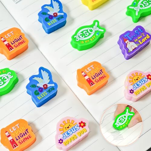 Cinrobiye 60 PCS Bible Verse Erasers Bulk, Inspirational Scripture Rubber Erasers for Sunday School, Church Events, VBS Supplies, Faith-Based Encouragement and Religious Activity Rewards