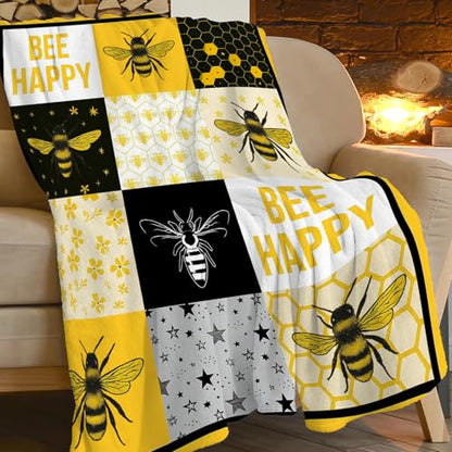Bee Soft Cozy Blanket Bees Throw Blanket Super Plush Warm Stuff Lightweight Fleece Flannel Blankets Gifts for Women Girls Kids Adults 80"x60" - color: Bee, size: 80"x60"