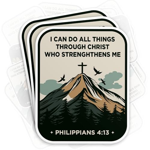 (3Pcs) I Can Do All Things Through Christ Who Strengthens Me Christian Faith Sticker Philippians 4 13 Waterproof Die-Cut Vinyl Sticker for Kindle Laptop Water Bottle Funny Decal Gifts 2 Inches - size: 2x2"