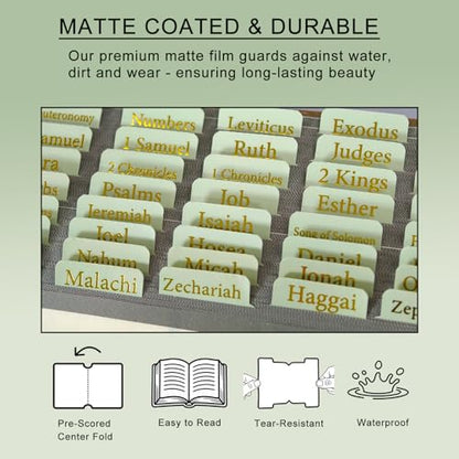 Vorscrin-Laminated Bible Tabs for Women and Men, Gold Foil Lettering Design, Reposition and Large Print Stickers, Bible Study Supplies, 75 Chapters Labels for Easy Navigation(Green) - color: Green