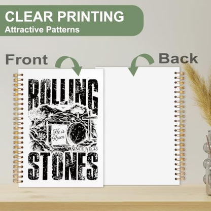 Bible Notebook Rollling Stones Since AD33 for Women Men, Christian Journal, He Is Risen Cross Inspirational Christian Church Hardcover Spiral Notebook Office Supplies Gifts,5.5x8.3 Inch - color: white-He Is Risen Cross