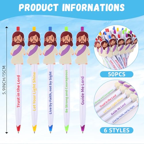 50 Pcs Christian Jesus Pens Bible Verse Pens Little Jesus Figures Ballpoint Pen Black Ink Pen Christmas Inspirational Quotes Scripture Religious Pen for Classroom Prizes Church Christmas Easter Gift
