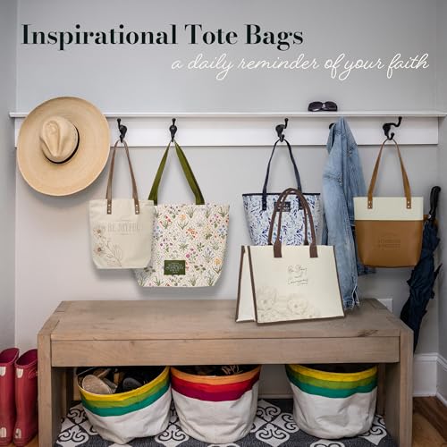 Christian Art Gifts Natural Canvas Tote Bags for Women with Inspirational Scripture, Easy Carry Vegan Leather Shoulder Straps