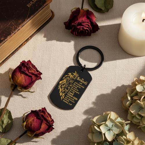 Mens Christian Keychain Bible Verse Joshua 1 9 Christian Gifts Inspirational Lion Keychain Spiritual Religious Gifts Catholic Faith Gift Christmas Birthday Valentines Day Fathers Day Gift Key Ring