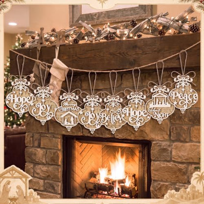 Shellwei 24 Pcs Christmas Ornament Bulk Wooden Nativity Scene Music Sheet - style: Quatrefoil