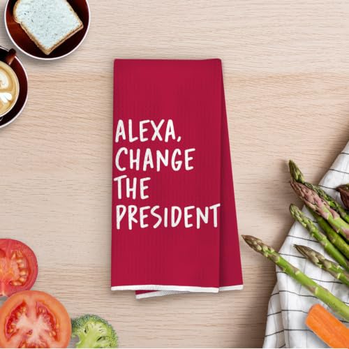 Funny Political Kitchen Towels - Change the President Waffle Weave Dish Towels, Funny Kitchen Bathroom Decor, House Warming Gifts, Changing Towel, 16×24 Inches- Red - color: Red