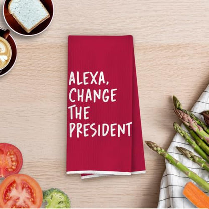 Funny Political Kitchen Towels - Change the President Waffle Weave Dish Towels, Funny Kitchen Bathroom Decor, House Warming Gifts, Changing Towel, 16×24 Inches- Red - color: Red