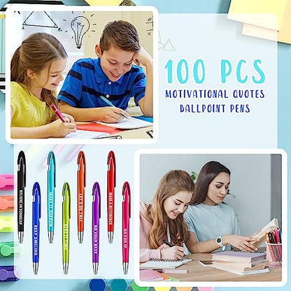Lincia 100 Pcs Inspirational Ballpoint Pens Bulk, Medium Point, Black Ink - style: Inspirational