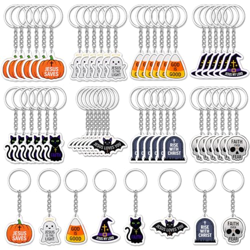 Kigeli 48 Pcs Halloween Christian Keychains Jesus Cross Party Favors - style: Halloween