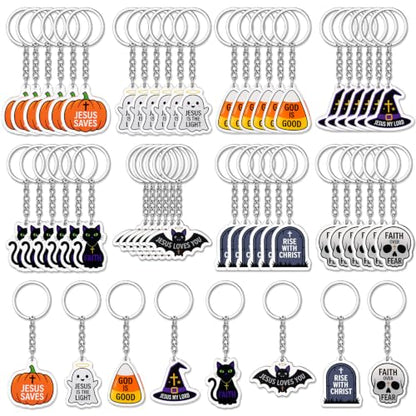Kigeli 48 Pcs Halloween Christian Keychains Jesus Cross Party Favors - style: Halloween
