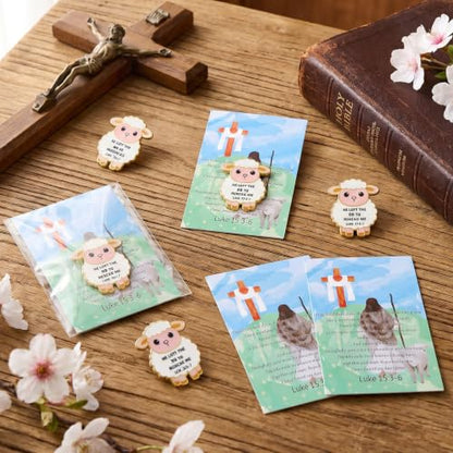 36 Sets Christian Lost Sheep Enamel Pins Bulk with Scripture Cards
