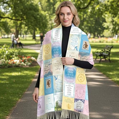Bible Wrap Scarf for Women, Christian Prayer Shawls Gift, Inspirational Positive Soft Birthday Present for Mother Christmas Thanksgiving (78.7 X 27.5 Inches)