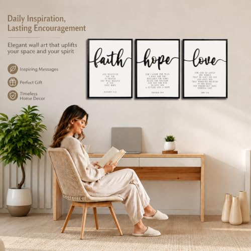 Zzbakress 3D Wood Faith Hope Love Framed Wall Art Large Christian Wall Art - color: Black-Vivid