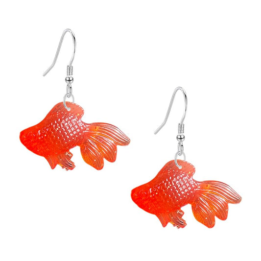 Anmpab Beach Funny Cute Goldfish Dangle Drop Earrings Lovely Resin Transparent Fish Earrings for Women - color: Red