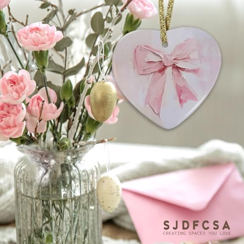 Coquette Pink Bow Ornament, Trendy Preppy Pink Christmas Hanging Heart Ornaments for Christmas Tree Holiday Party Decorations, Preppy Girly Xmas Decorative Ornaments Keepsake TCP - color: Bow-pink-1