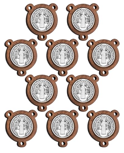 COTTVOTT St Benedict,Our Lady of Guadalupe Medal for DIY Jewelry Making,Virgin Mary Christ Jesus Rosary Center Connection Part - color: 10pcs-Wood Saint Benedict Medal