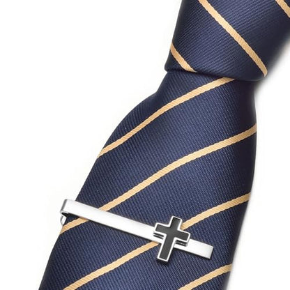 Silver Gold Cross Tie Clip for Men CZ Mother of Pearl Oil Drip Tie Bar Clip Personalized - color: silver