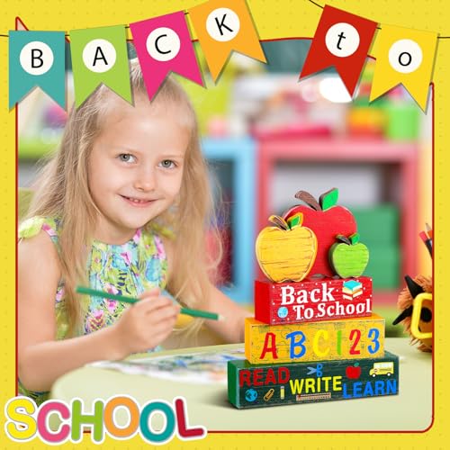 Geelin 4 Pcs Back to School Wooden Table Decor Apple Tiered Tray Decor - style: Apple