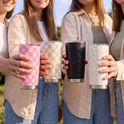 SANDJEST Checkered Tumbler 20oz Stainless Steel Insulated, Checker Travel Coffee Cup, Bow Gifts for Women Girls Teen, Birthday Christmas (Pink) - color: Checker (Pink)