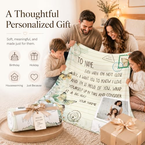 Mother's Day Personalized Photo Blanket, Custom Butterfly Blankets Gift - color: White