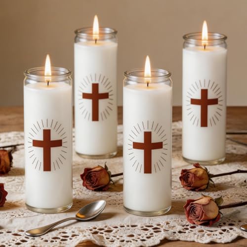 4 Pack White Prayer Candles, Devotional Candle in Glass Jars - size: 4