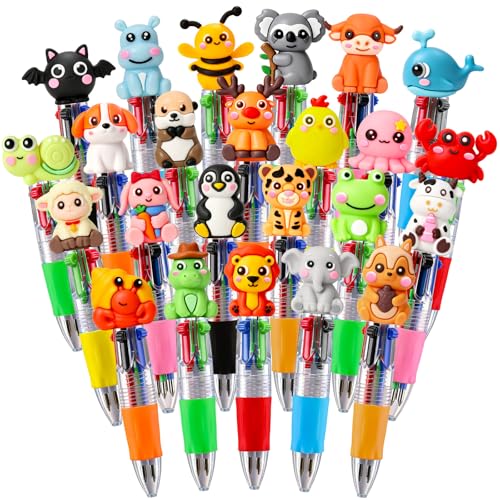 24 Pcs Animal Pens Multicolor Pen in One 4-in-1 Cute Pens Bulk for Kids,Ballpoint Pen with Fun Animals Shapes for Birthday Party, Classroom Prize,School Supplies - color: Animal